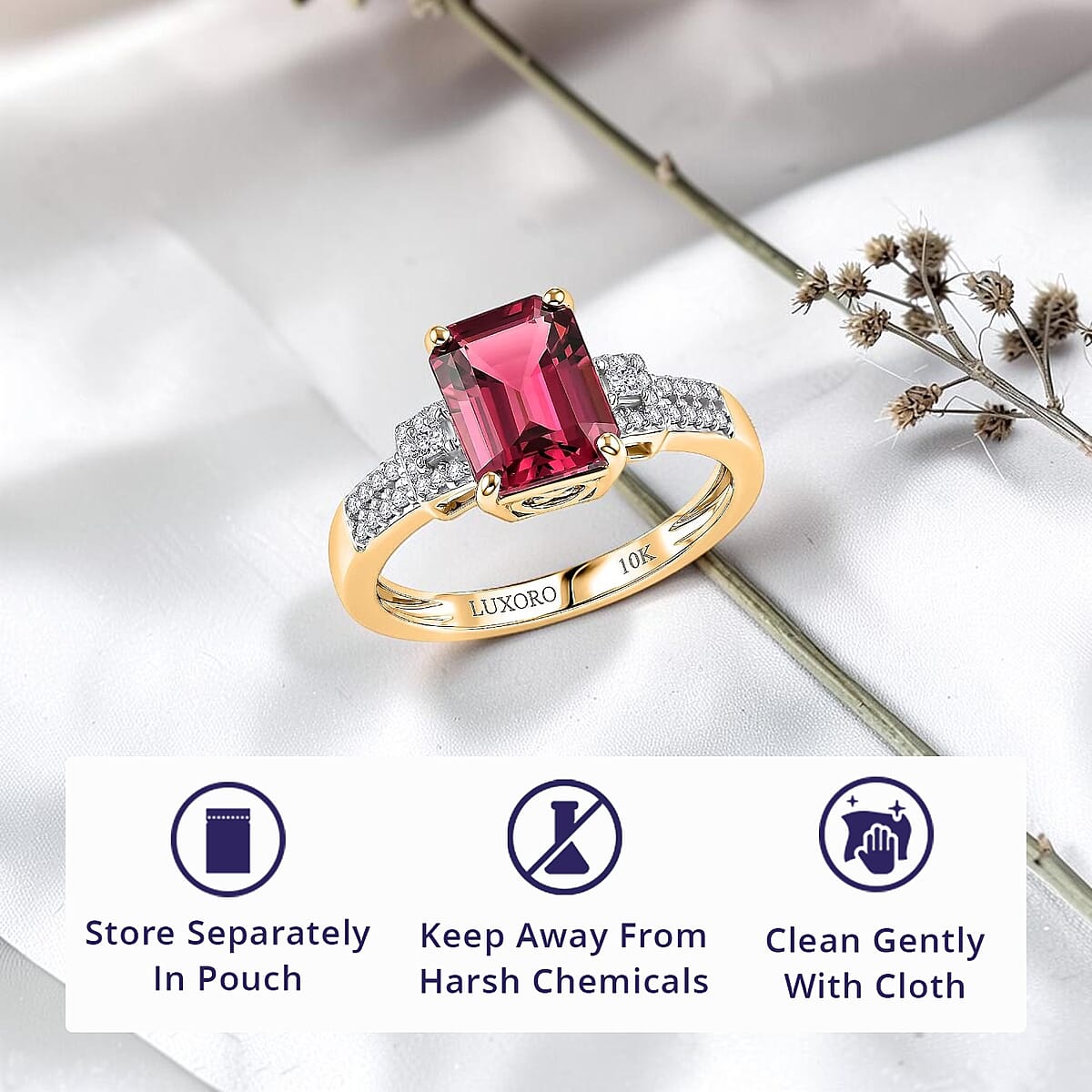 Luxoro 10K Yellow Gold AAA Ouro Fino Rubellite, Diamond (I2) (0.16 cts) Scarlet Majesty Ring (Size 10.0) 2.75 ctw image number 4