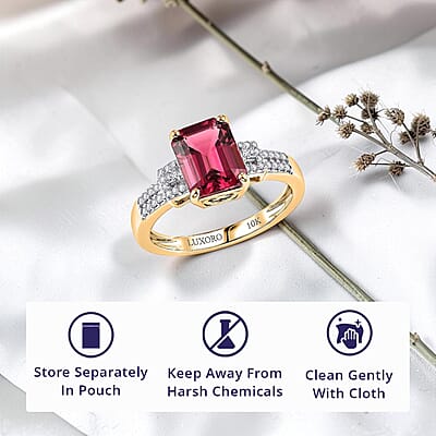 Luxoro 10K Yellow Gold AAA Ouro Fino Rubellite, Diamond (I2) (0.16 cts) Scarlet Majesty Ring (Size 10.0) 2.75 ctw