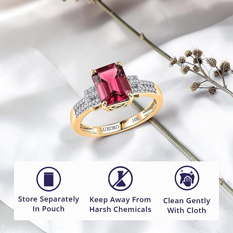 Luxoro AAA Ouro Fino Rubellite and Diamond I2 2.75 ctw Scarlet Majesty Ring in 10K Yellow Gold (Size  6.0)