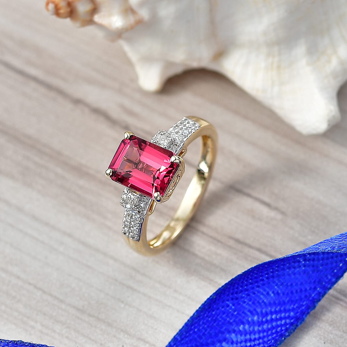 Luxoro AAA Ouro Fino Rubellite and Diamond I2 2.75 ctw Scarlet Majesty Ring in 10K Yellow Gold (Size 7.0) image number 1