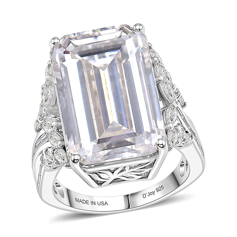 D'Joy Radiant Cut Moissanite 22.10 ctw Ring in Rhodium Over Sterling Silver (Size 10.0)