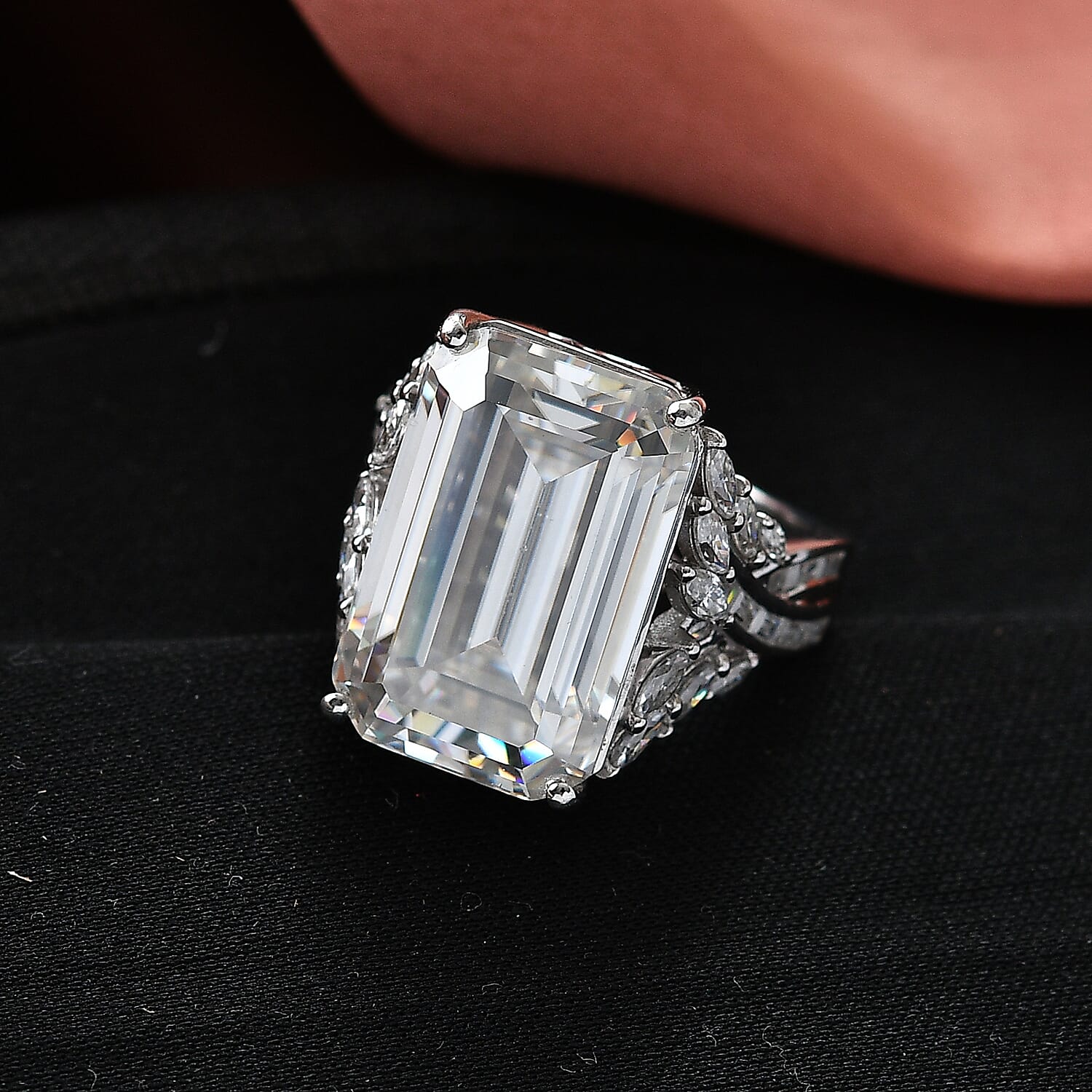 D'Joy Radiant Cut Moissanite 22.10 ctw Ring in Rhodium Over Sterling Silver (Size 10.0)