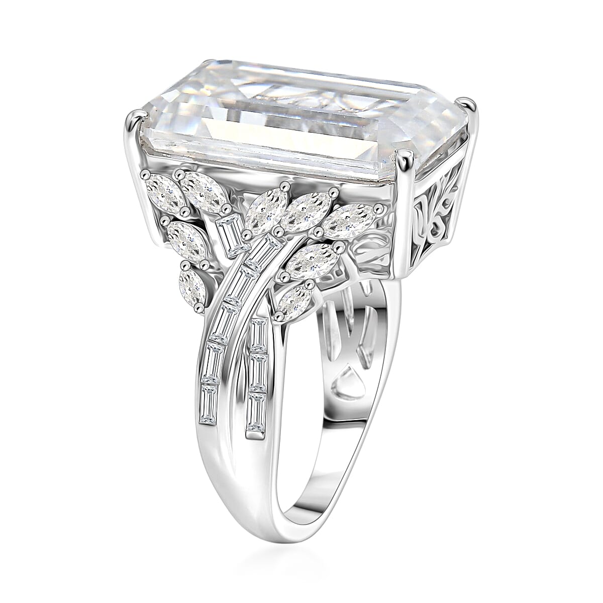 D'Joy Radiant Cut Moissanite 22.10 ctw Ring in Rhodium Over Sterling Silver (Size 10.0)