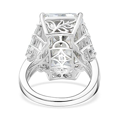 D'Joy Radiant Cut Moissanite 22.10 ctw Ring in Rhodium Over Sterling Silver (Size 10.0)