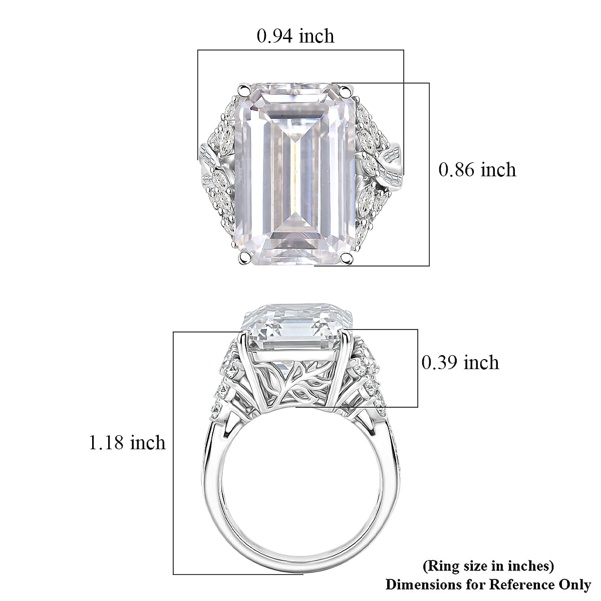 D'Joy Radiant Cut Moissanite 22.10 ctw Ring in Rhodium Over Sterling Silver (Size 10.0)