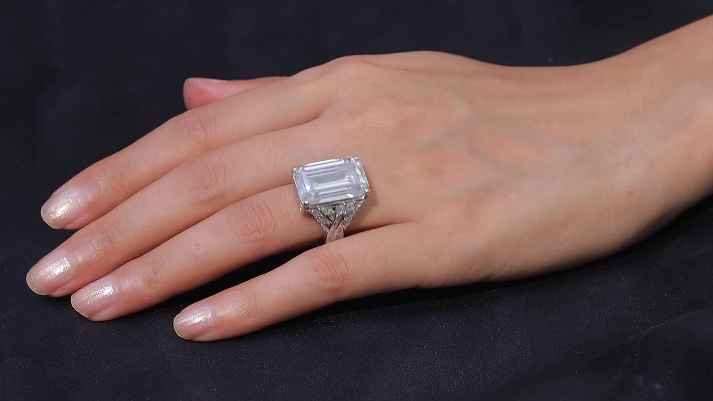 D'Joy Radiant Cut Moissanite (Oct 20x13mm) Ring in Rhodium Over Sterling Silver (Size 10.0) 22.10 ctw