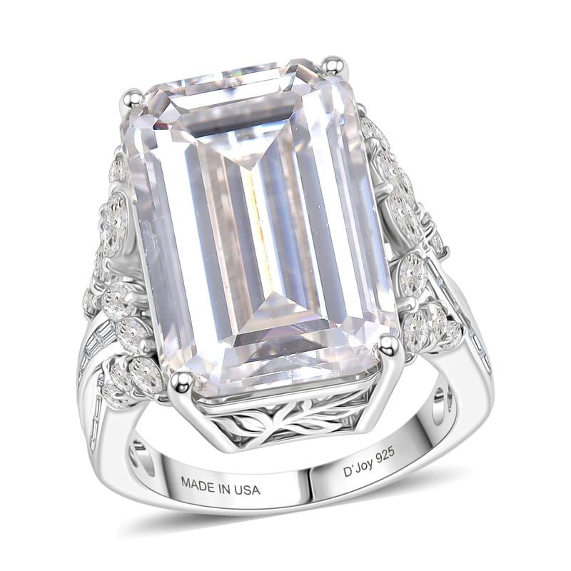 D'Joy Radiant Cut Moissanite 22.10 ctw Ring in Rhodium Over Sterling Silver (Size 6.0)