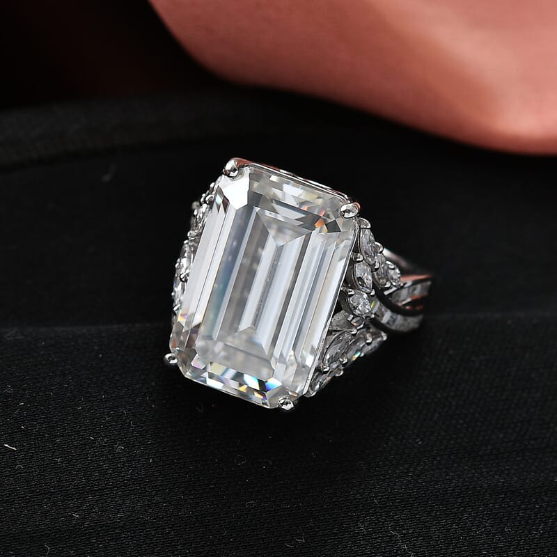 D'Joy Radiant Cut Moissanite 22.10 ctw Ring in Rhodium Over Sterling Silver (Size 6.0)
