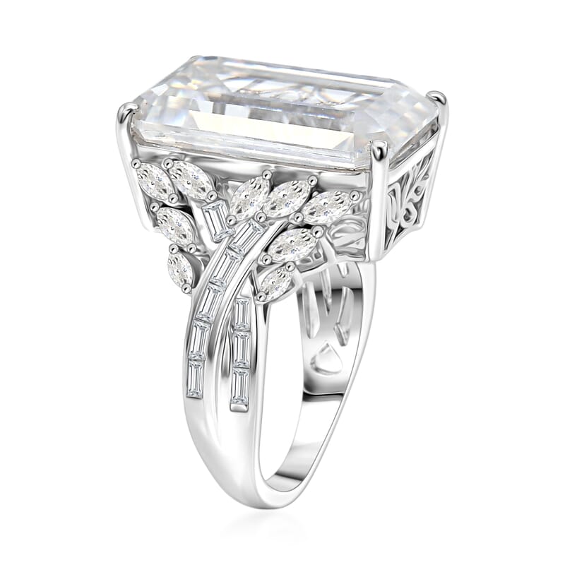 D'Joy Radiant Cut Moissanite 22.10 ctw Ring in Rhodium Over Sterling Silver (Size 6.0)