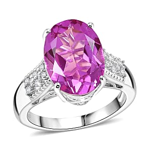 EverTrue African Lilac Quartz, White Zircon Ring in Platinum Bond (Size 10.0) 6.30 ctw