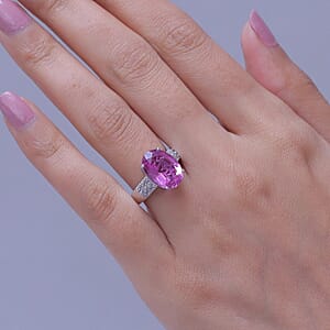 EverTrue African Lilac Quartz, White Zircon Ring in Platinum Bond (Size 10.0) 6.30 ctw