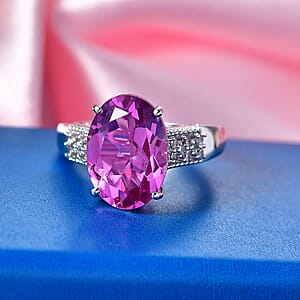 EverTrue African Lilac Quartz (Triplet) and White Zircon 6.30 ctw Ring in Platinum Bond (Size 7.0)