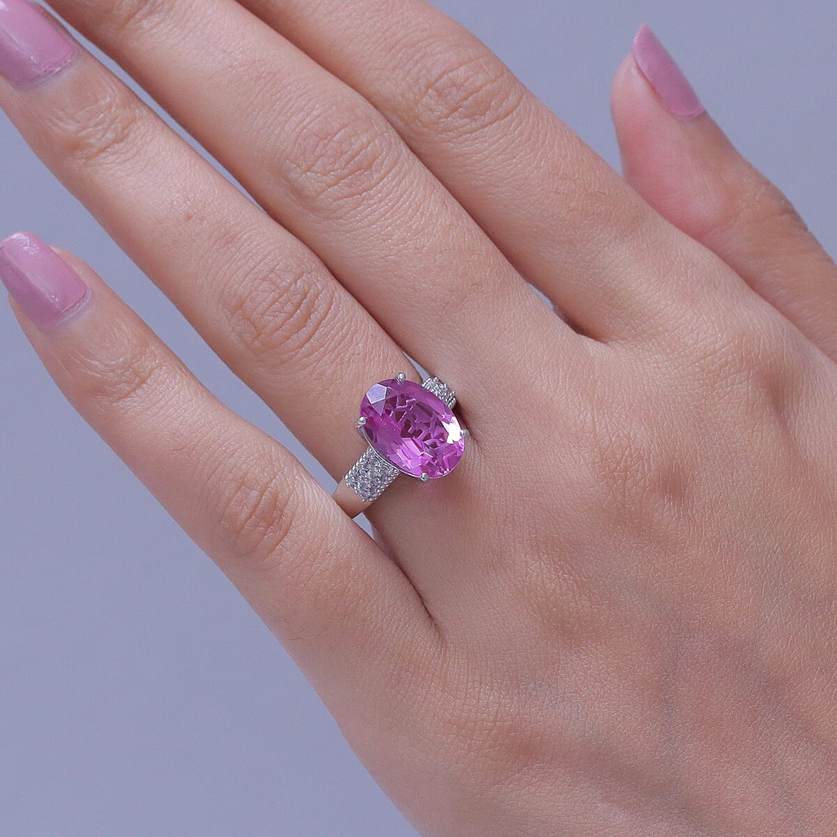 EverTrue African Lilac Quartz, White Zircon Ring in Platinum Bond (Size 10.0) 6.30 ctw image number 2