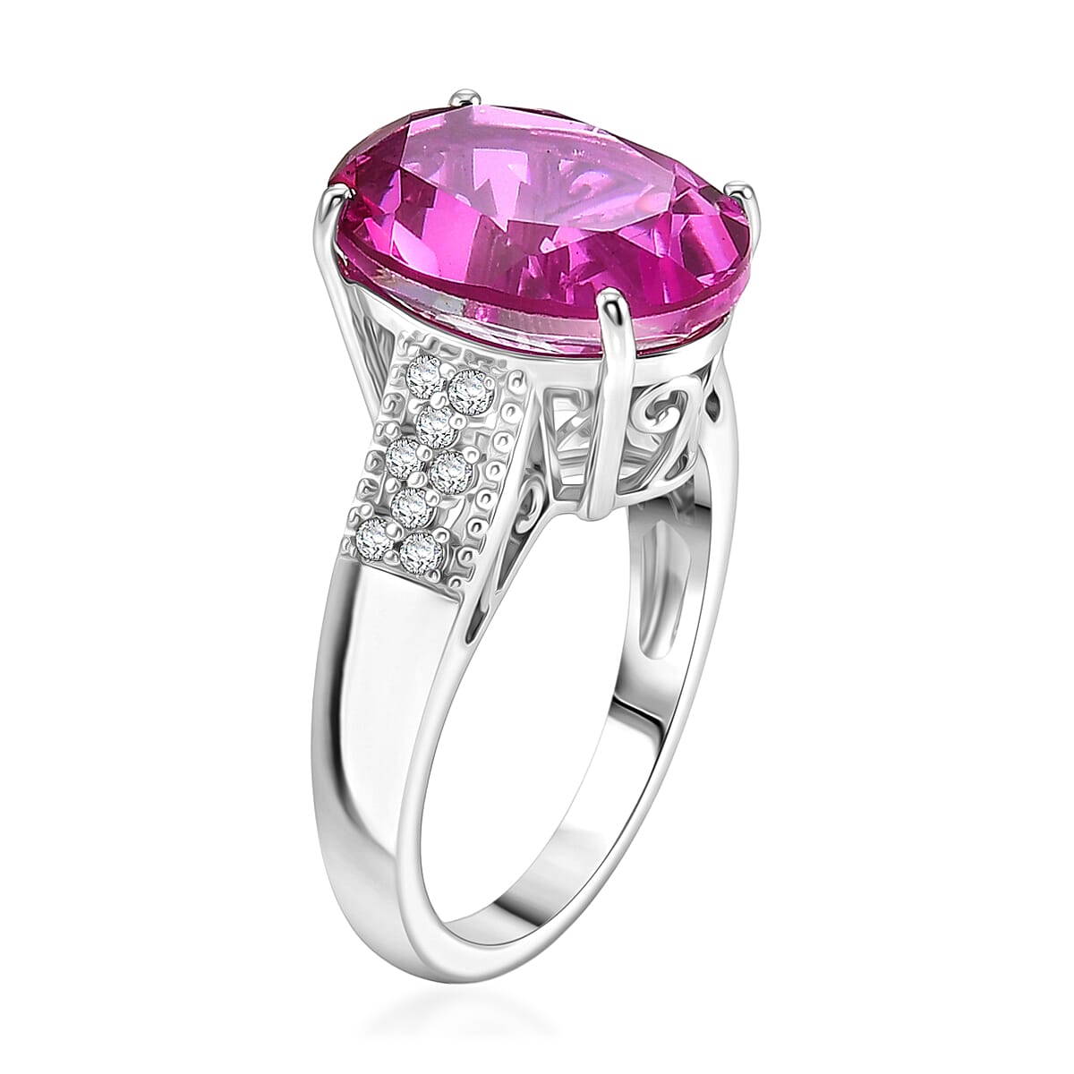 EverTrue African Lilac Quartz (Triplet) and White Zircon 6.30 ctw Tulip Blush Ring in Platinum Bond (Size 9.0)