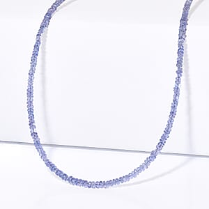 D'Joy Premium Tanzanite 34.00 ctw Beaded Necklace in Rhodium Over Sterling Silver 18-20 Inches 