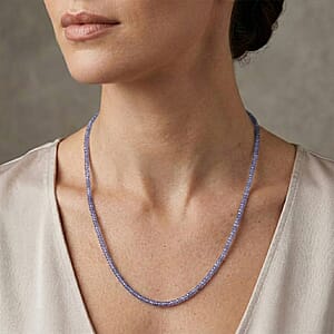 D'Joy Premium Tanzanite 34.00 ctw Beaded Necklace in Rhodium Over Sterling Silver 18-20 Inches 