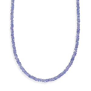 D'Joy Premium Tanzanite 34.00 ctw Beaded Necklace in Rhodium Over Sterling Silver 18-20 Inches 