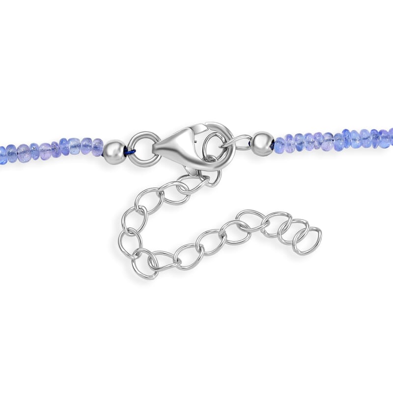 D'Joy Premium Tanzanite 34.00 ctw Beaded Necklace in Rhodium Over Sterling Silver 18-20 Inches