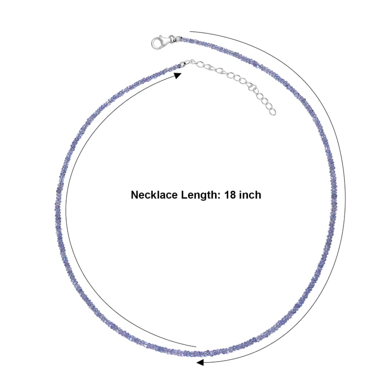 D'Joy Premium Tanzanite 34.00 ctw Beaded Necklace in Rhodium Over Sterling Silver 18-20 Inches