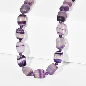 EverTrue Multi Fluorite and African Amethyst 315.00 ctw Beaded Necklace in 18K YG Plated 18 Inches 