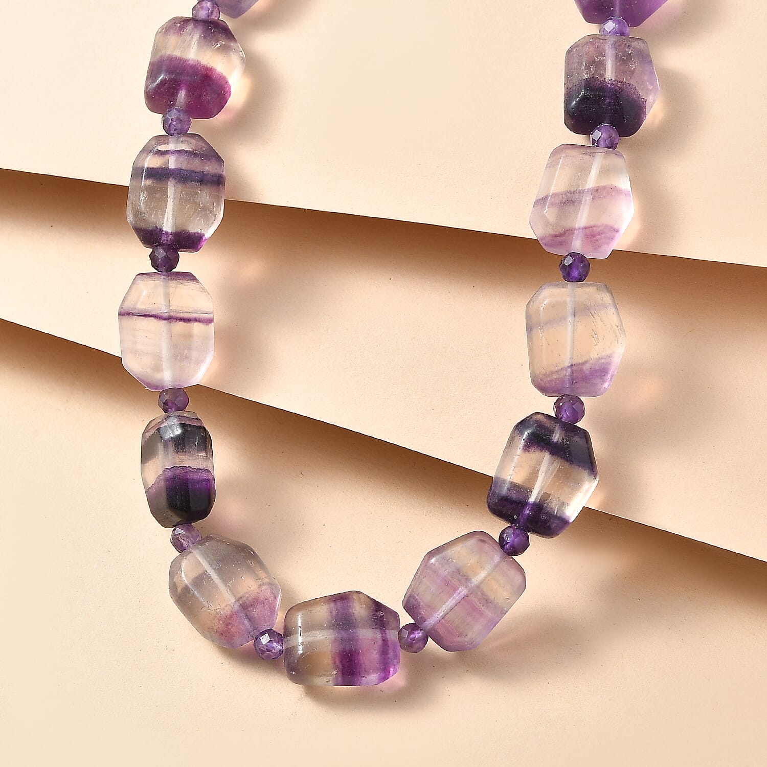 EverTrue Multi Fluorite and African Amethyst 315.00 ctw Beaded Necklace in 18K YG Plated 18 Inches