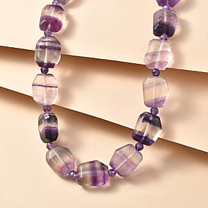 EverTrue Multi Fluorite and African Amethyst 315.00 ctw Beaded Necklace in 18K YG Plated 18 Inches 