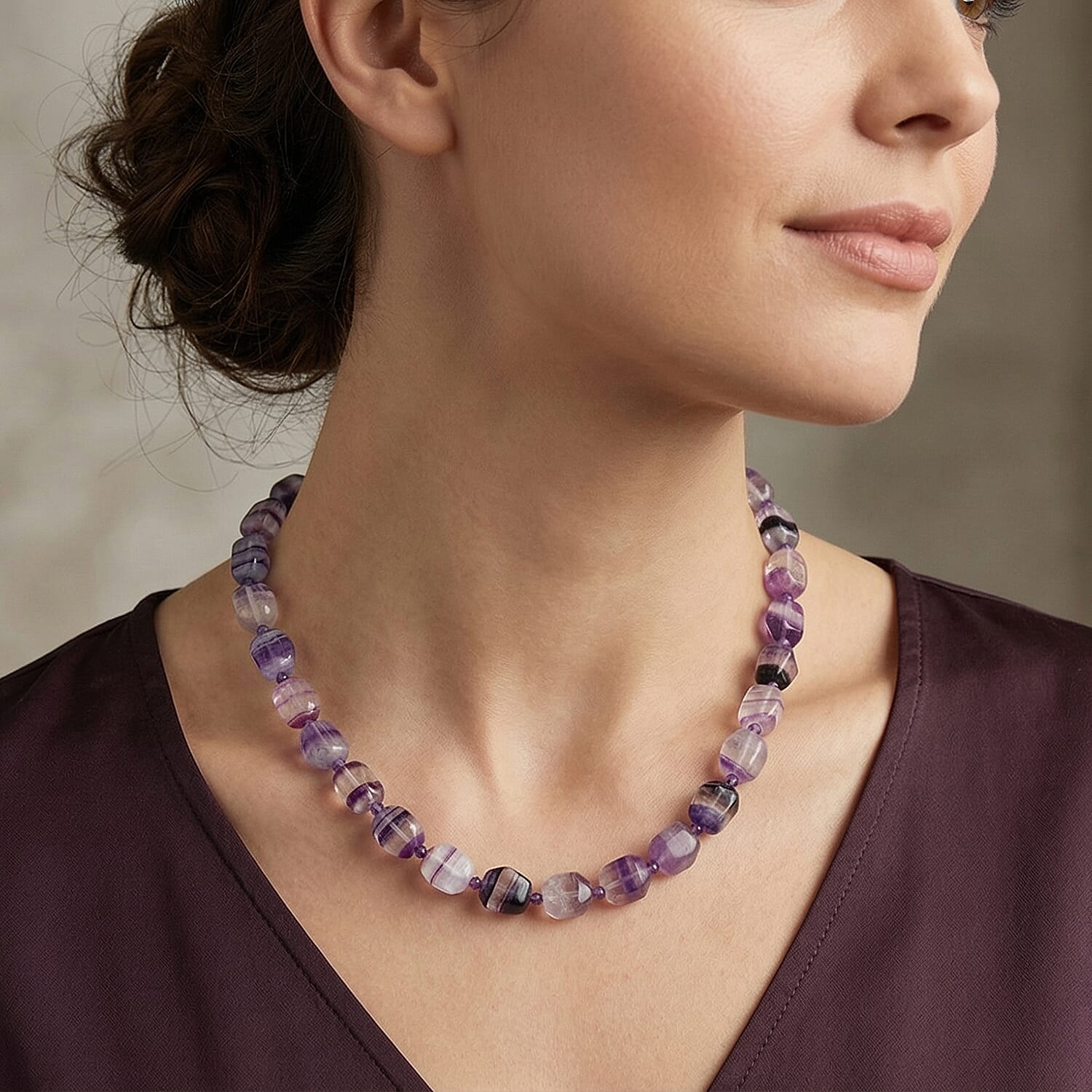 EverTrue Multi Fluorite and African Amethyst 315.00 ctw Beaded Necklace in 18K YG Plated 18 Inches