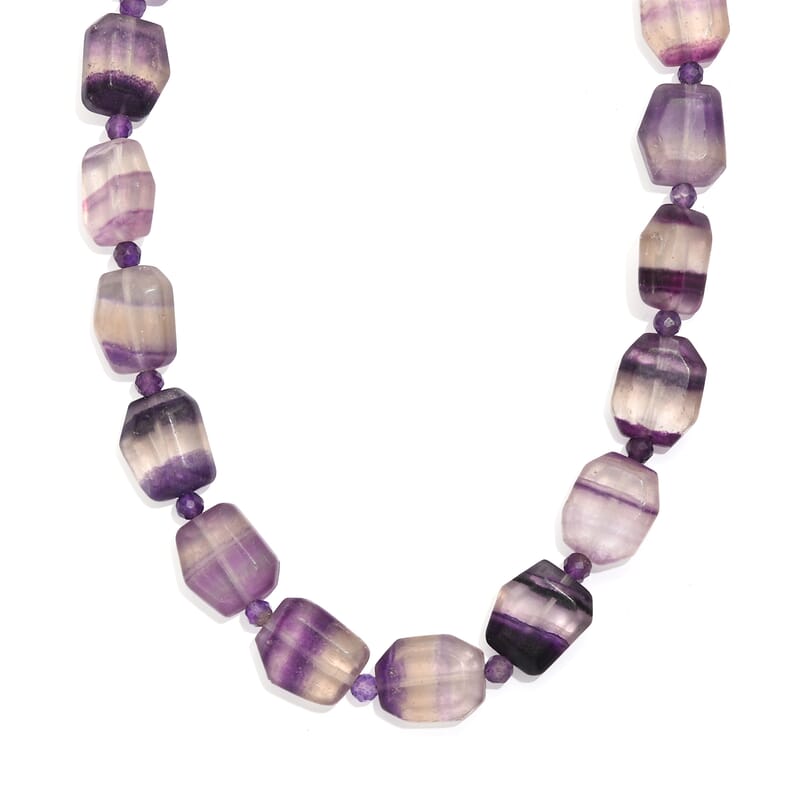 EverTrue Multi Fluorite and African Amethyst 315.00 ctw Beaded Necklace in 18K YG Plated 18 Inches