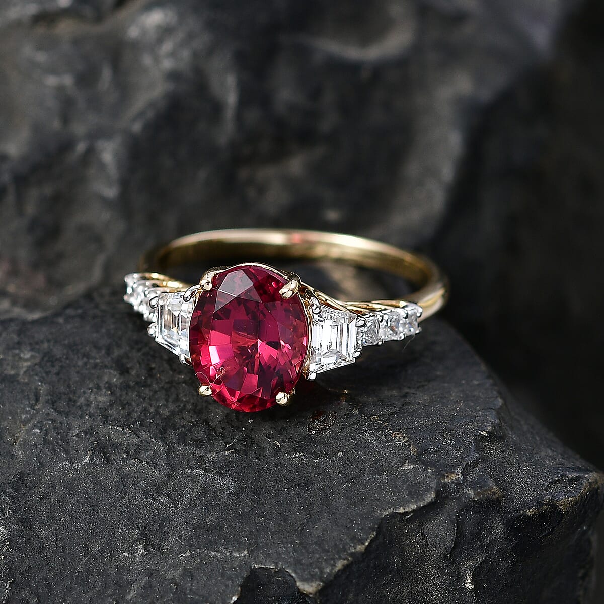 10K Yellow Gold AAA Ouro Fino Rubellite and Luxuriant Lab Grown Diamond G-H SI 3.75 ctw Ring in 10K Yellow Gold (Size 10.0) image number 1