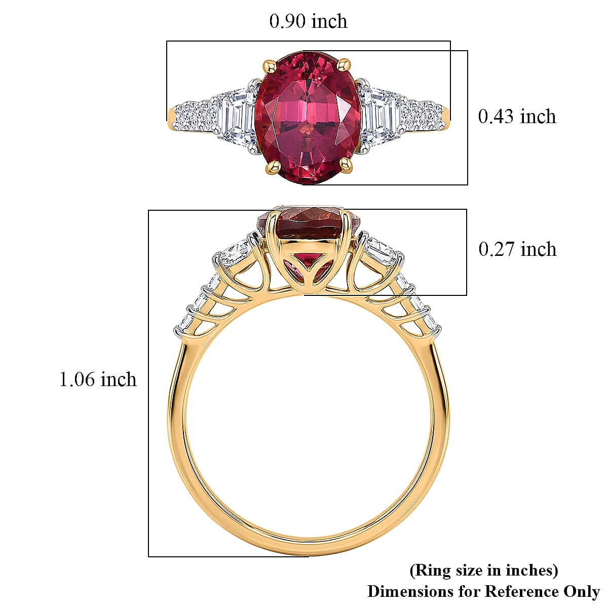 Certified & Appraised AAA Ouro Fino Rubellite and Luxuriant Lab Grown Diamond G-H SI 3.80 ctw Ring in 10K Yellow Gold (Size 10.5)