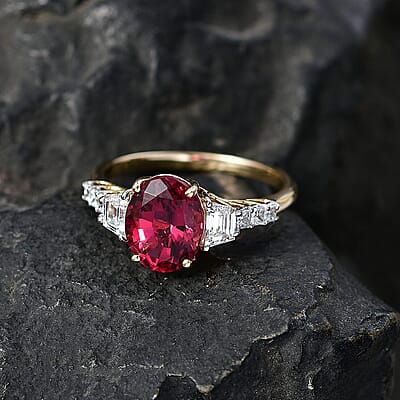 Certified & Appraised AAA Ouro Fino Rubellite and Luxuriant Lab Grown Diamond G-H SI 3.80 ctw Ring in 10K Yellow Gold (Size 11.0)