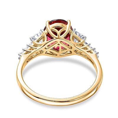 Certified & Appraised AAA Ouro Fino Rubellite and Luxuriant Lab Grown Diamond G-H SI 3.80 ctw Ring in 10K Yellow Gold (Size 5.0)