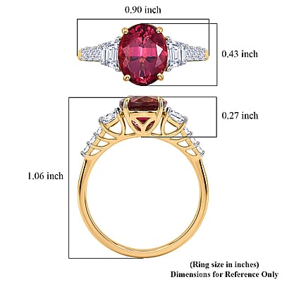Certified & Appraised AAA Ouro Fino Rubellite and Luxuriant Lab Grown Diamond G-H SI 3.80 ctw Ring in 10K Yellow Gold (Size 5.0)