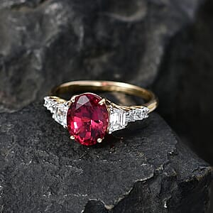 Certified & Appraised AAA Ouro Fino Rubellite and Luxuriant Lab Grown Diamond G-H SI 3.80 ctw Ring in 10K Yellow Gold (Size 6.0)