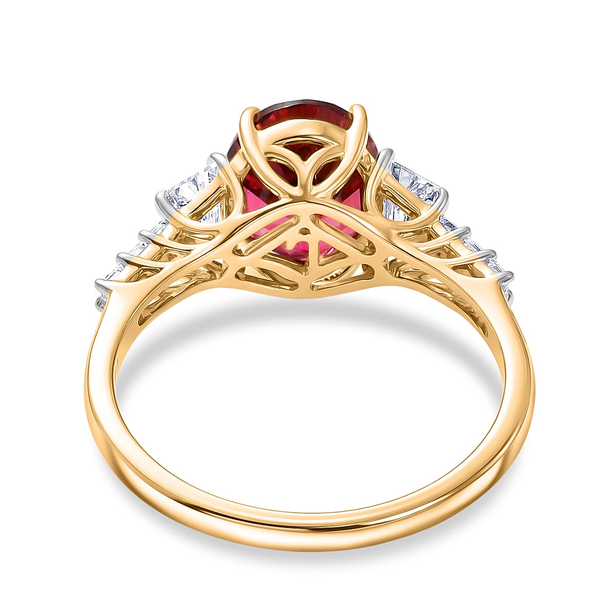 Certified & Appraised AAA Ouro Fino Rubellite and Luxuriant Lab Grown Diamond G-H SI 3.80 ctw Ring in 10K Yellow Gold (Size 6.0) image number 4