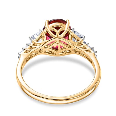 Certified and Appraised AAA Ouro Fino Rubellite and Luxuriant Lab Grown Diamond G-H SI 3.80 ctw Ring in 10K Yellow Gold (Size 6.0)