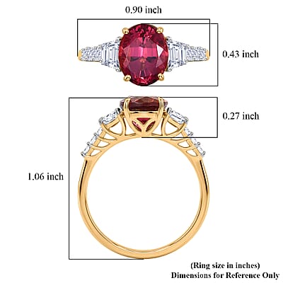 Certified and Appraised AAA Ouro Fino Rubellite and Luxuriant Lab Grown Diamond G-H SI 3.80 ctw Ring in 10K Yellow Gold (Size 6.0)