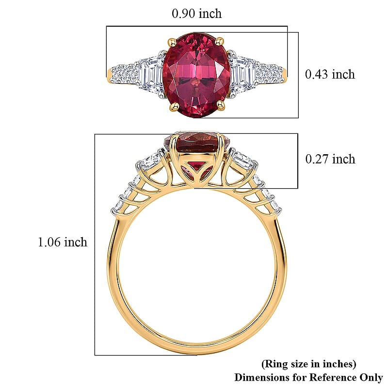 Certified & Appraised AAA Ouro Fino Rubellite and Luxuriant Lab Grown Diamond G-H SI 3.80 ctw Ring in 10K Yellow Gold (Size 7.0)