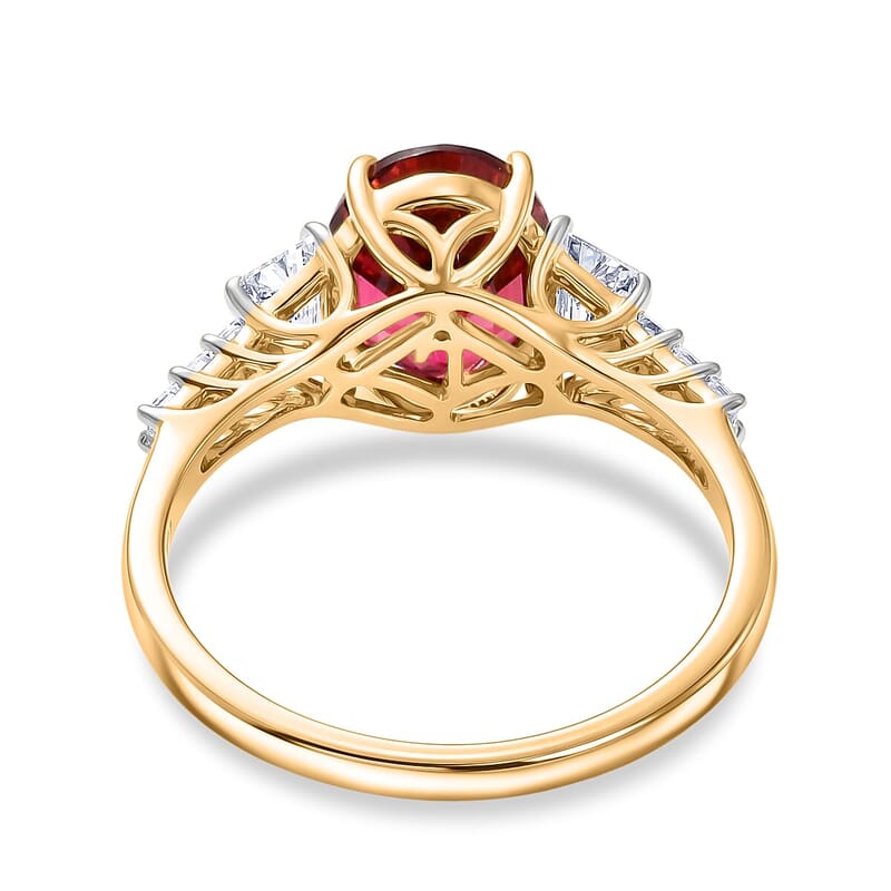 Certified & Appraised AAA Ouro Fino Rubellite and Luxuriant Lab Grown Diamond G-H SI 3.80 ctw Ring in 10K Yellow Gold (Size 9.5)
