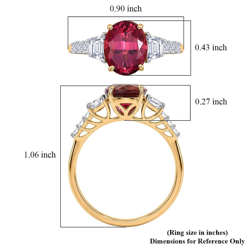 Certified & Appraised AAA Ouro Fino Rubellite and Luxuriant Lab Grown Diamond G-H SI 3.80 ctw Ring in 10K Yellow Gold (Size 9.5)