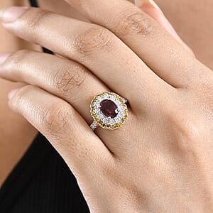 AAA Ouro Fino Rubellite and Luxuriant Lab Grown Yellow and White Diamond (IR) (SI) 2.50 ctw Ring in 10K Yellow Gold (Size 10.0) (Del. in 7-10 Days)