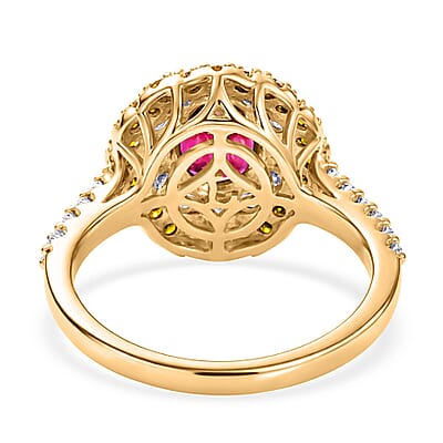 Certified & Appraised AAA Ouro Fino Rubellite and Luxuriant Lab Grown Yellow and White Diamond (IR) (SI) 2.50 ctw Ring in 10K Yellow Gold (Size 5.0)