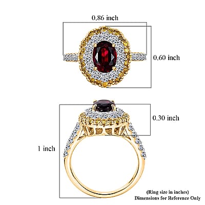Certified & Appraised AAA Ouro Fino Rubellite and Luxuriant Lab Grown Yellow and White Diamond (IR) (SI) 2.50 ctw Ring in 10K Yellow Gold (Size 5.0)
