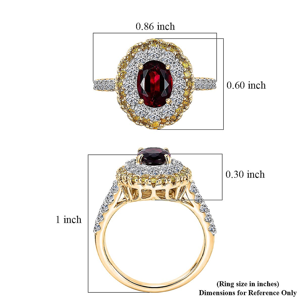 Certified & Appraised AAA Ouro Fino Rubellite and Luxuriant Lab Grown Yellow and White Diamond (IR) (SI) 2.50 ctw Ring in 10K Yellow Gold (Size 5.50) image number 5