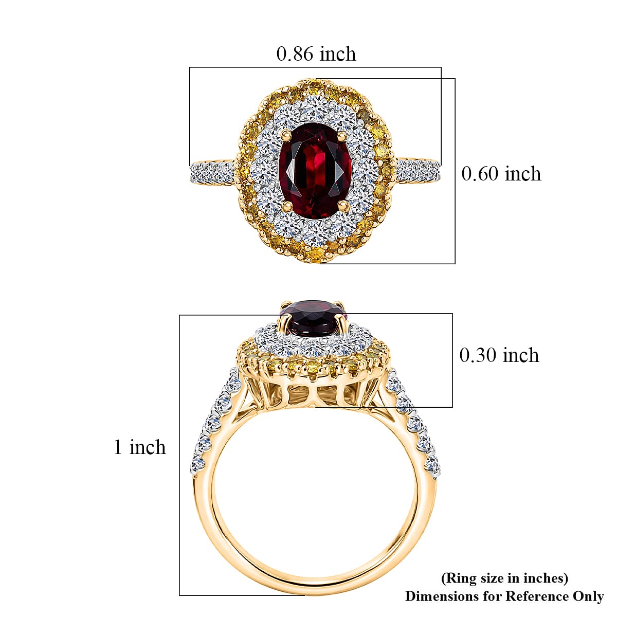 AAA Ouro Fino Rubellite and Luxuriant Lab Grown Yellow and White Diamond (IR) (SI) 2.50 ctw Ring in 10K Yellow Gold (Size 7.0) image number 5
