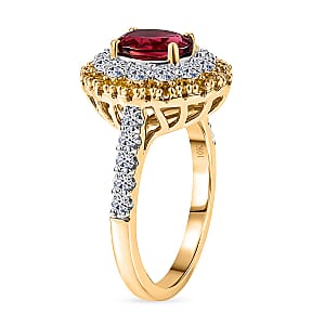 Certified & Appraised AAA Ouro Fino Rubellite and Luxuriant Lab Grown Yellow and White Diamond (IR) (SI) 2.50 ctw Ring in 10K Yellow Gold (Size 8.50)