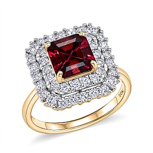 AAA Asscher Cut Ouro Fino Rubellite and Luxuriant Lab Grown Diamond G-H SI 3.00 ctw Ring in 10K Yellow Gold (Size  5.0)