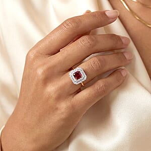 AAA Asscher Cut Ouro Fino Rubellite and Luxuriant Lab Grown Diamond G-H SI 3.00 ctw Ring in 10K Yellow Gold (Size  5.0)