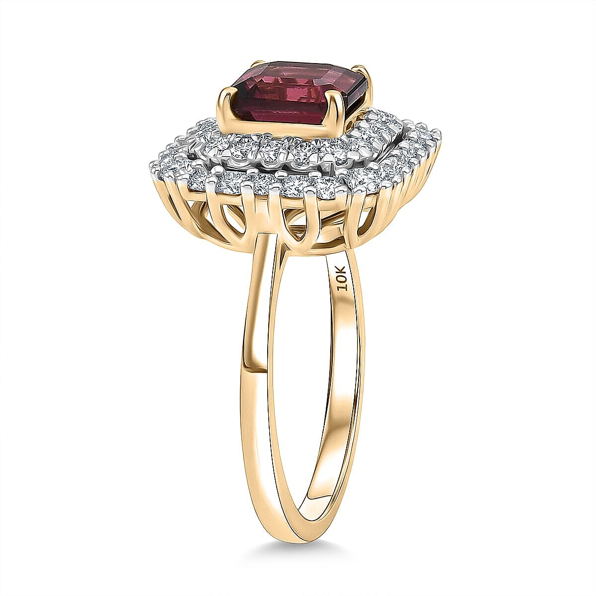 10K Yellow Gold AAA Asscher Cut Ouro Fino Rubellite, Luxuriant Lab Grown Diamond (G-H, SI) Ring (Size 7.0) 3.00 ctw