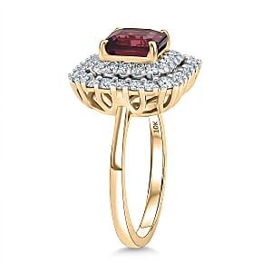 AAA Asscher Cut Ouro Fino Rubellite and Luxuriant Lab Grown Diamond G-H SI 3.00 ctw Ring in 10K Yellow Gold (Size  5.0)